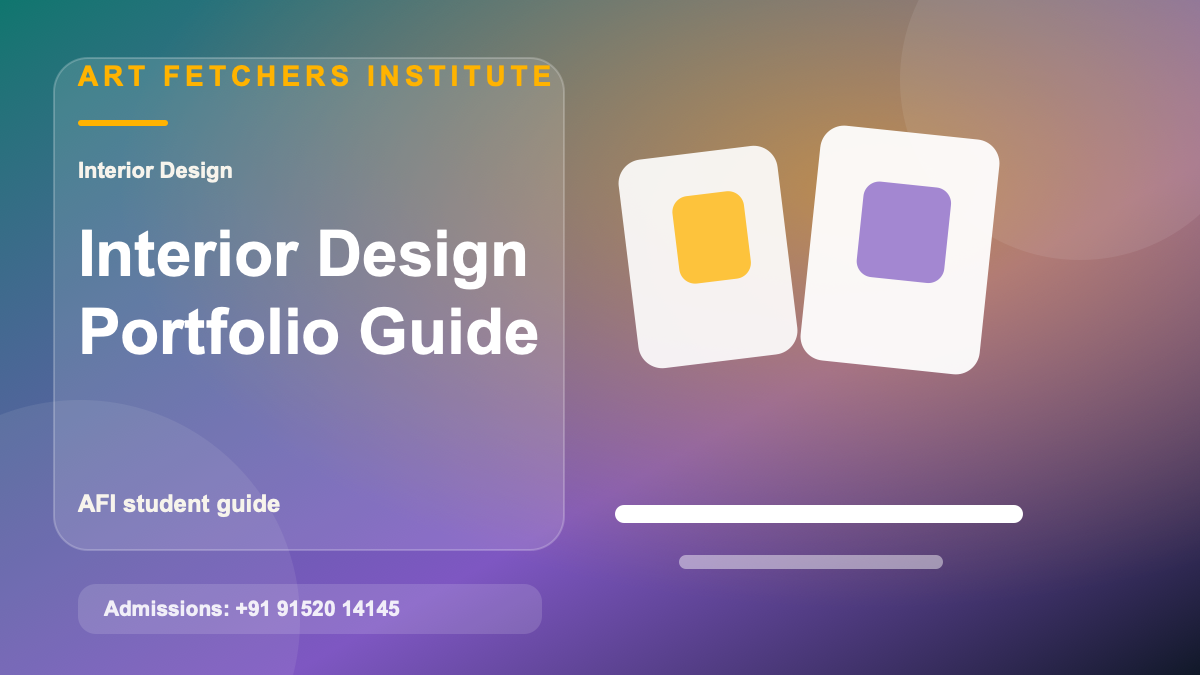 Interior Design Syllabus: Space Planning, Materials, CAD & Portfolio visual with interior design concept boards, materials, space planning, and AFI portfolio direction