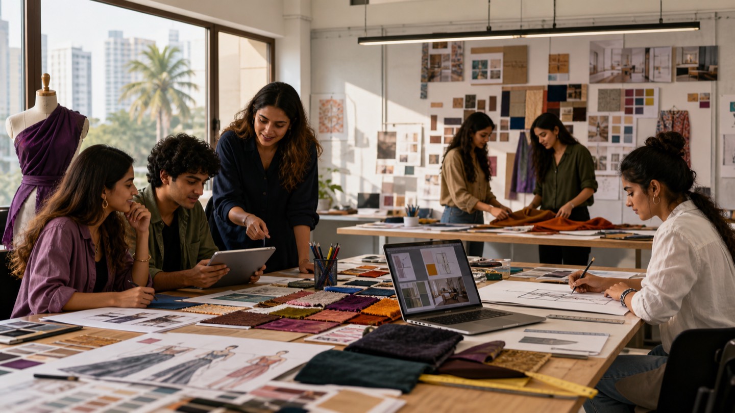 Design students working in a creative studio